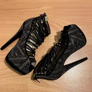 Brand New: Black Embellished Strappy Heels, Size 5